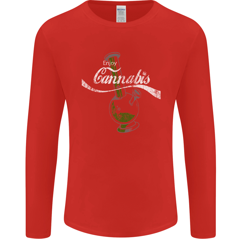 Enjoy Cannabis Funny Bong Weed Drugs Spliff Mens Long Sleeve T-Shirt Red