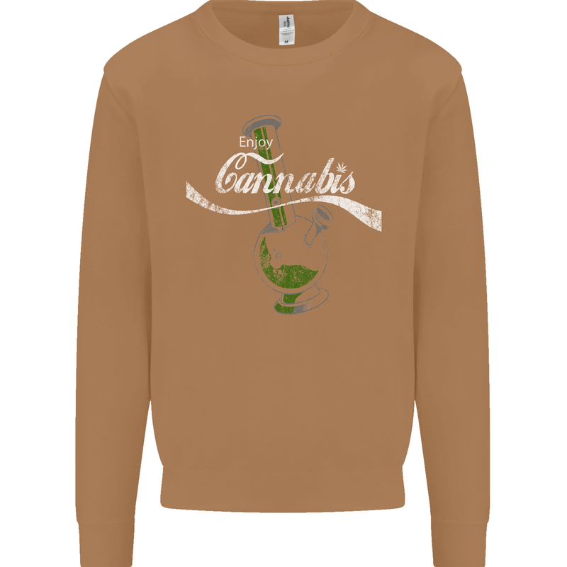Enjoy Cannabis Funny Bong Weed Drugs Spliff Mens Sweatshirt Jumper Caramel Latte