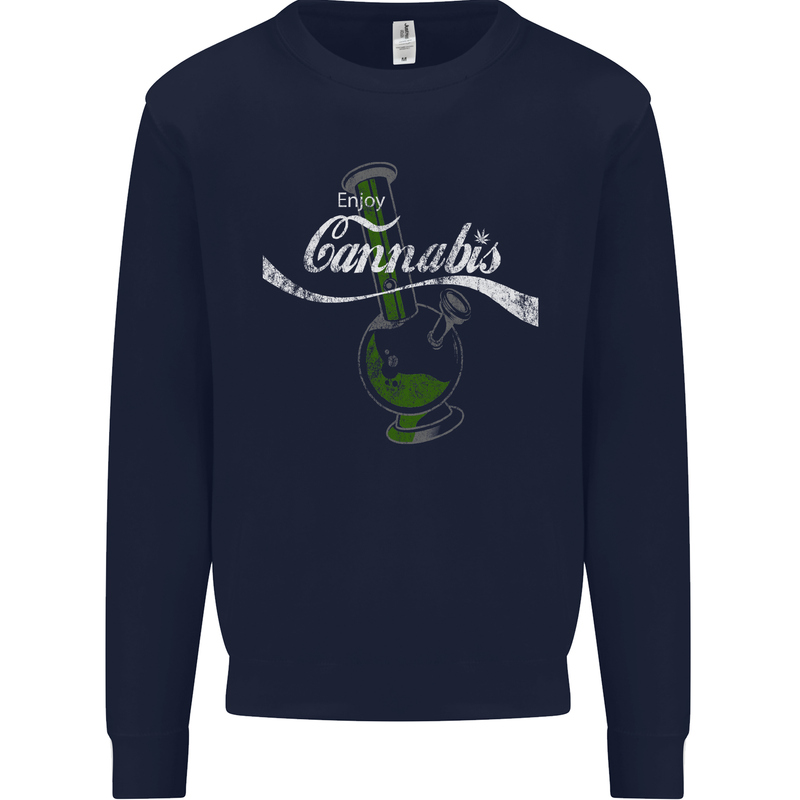 Enjoy Cannabis Funny Bong Weed Drugs Spliff Mens Sweatshirt Jumper Navy Blue