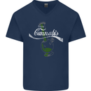 Enjoy Cannabis Funny Bong Weed Drugs Spliff Mens V-Neck Cotton T-Shirt Navy Blue