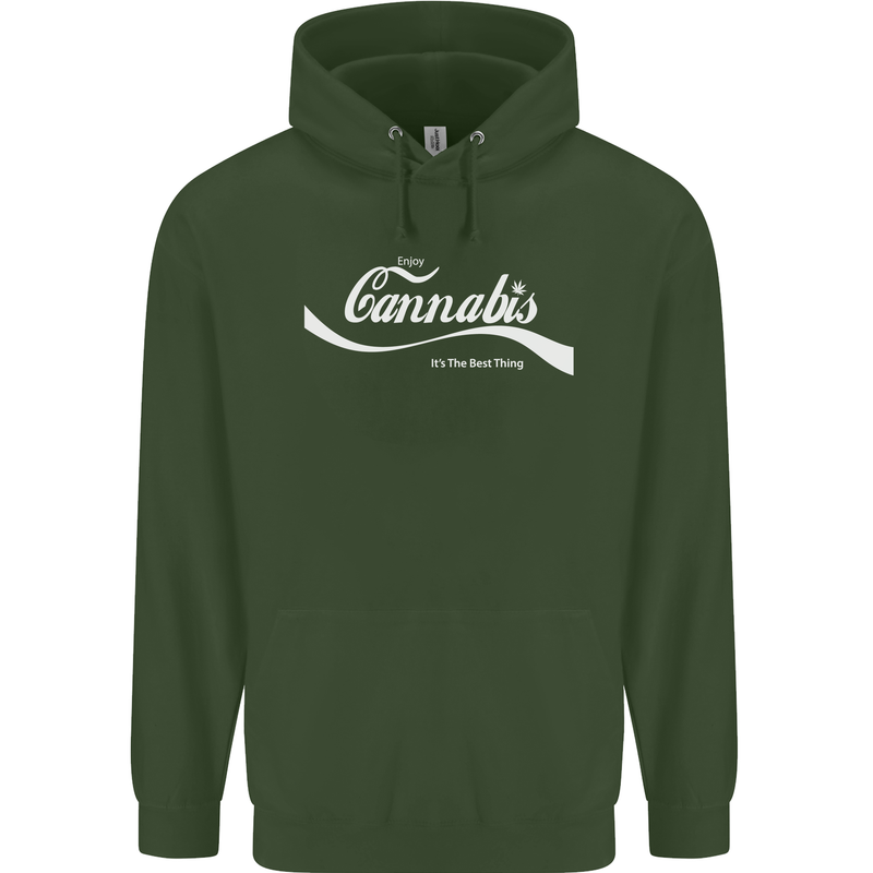 Enjoy Cannabis Funny Weed Drugs Spliff Bong Mens 80% Cotton Hoodie Forest Green