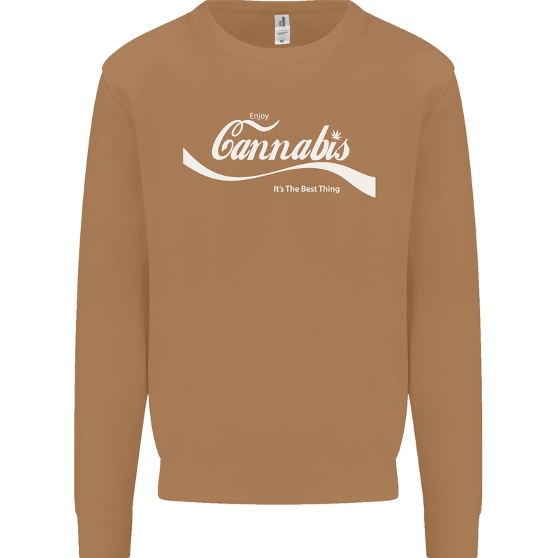 Enjoy Cannabis Funny Weed Drugs Spliff Bong Mens Sweatshirt Jumper Caramel Latte