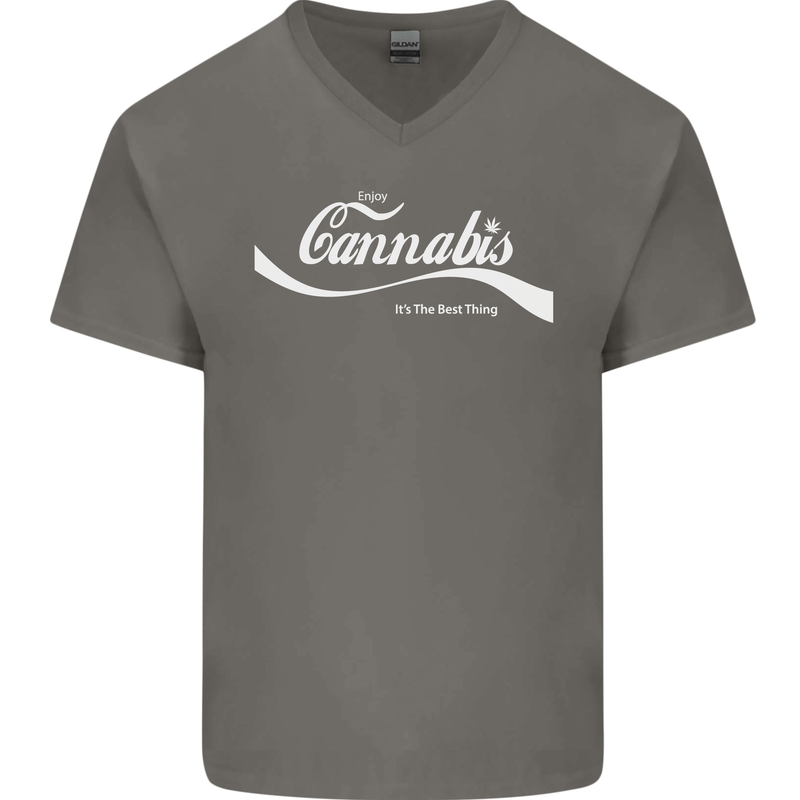Enjoy Cannabis Funny Weed Drugs Spliff Bong Mens V-Neck Cotton T-Shirt Charcoal