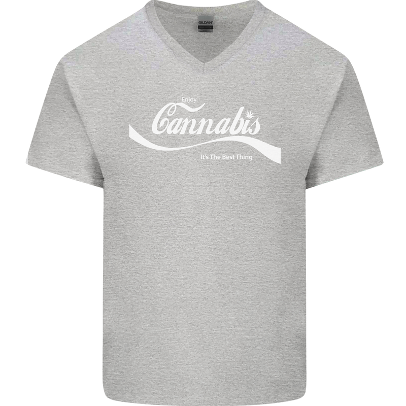 Enjoy Cannabis Funny Weed Drugs Spliff Bong Mens V-Neck Cotton T-Shirt Sports Grey