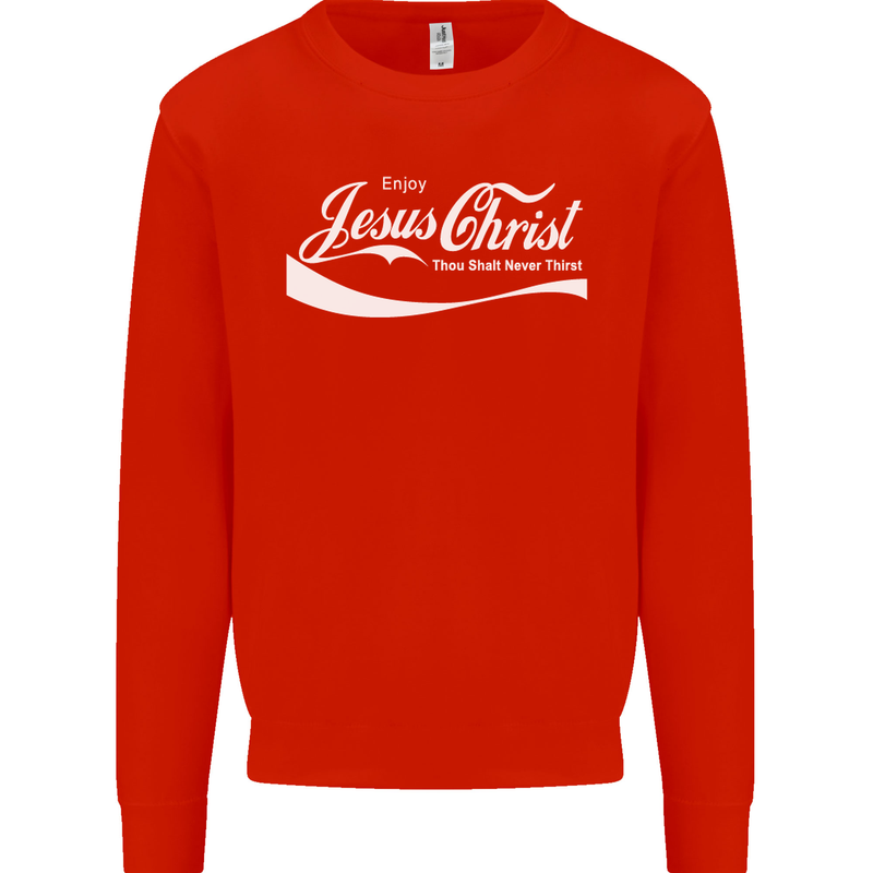 Enjoy Jesus Christ Funny Chiristian Kids Sweatshirt Jumper Bright Red