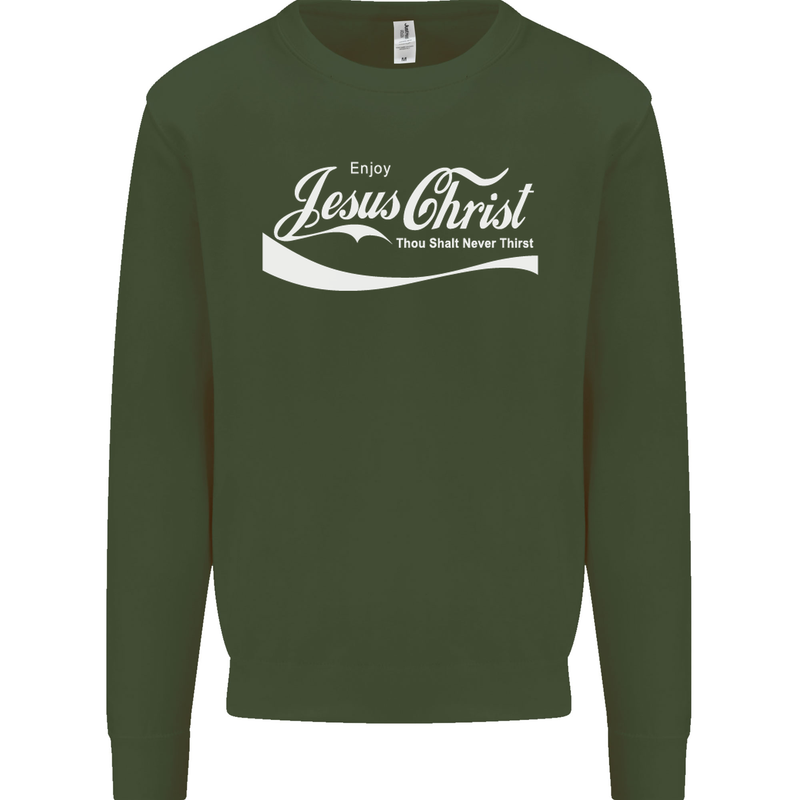 Enjoy Jesus Christ Funny Chiristian Kids Sweatshirt Jumper Forest Green
