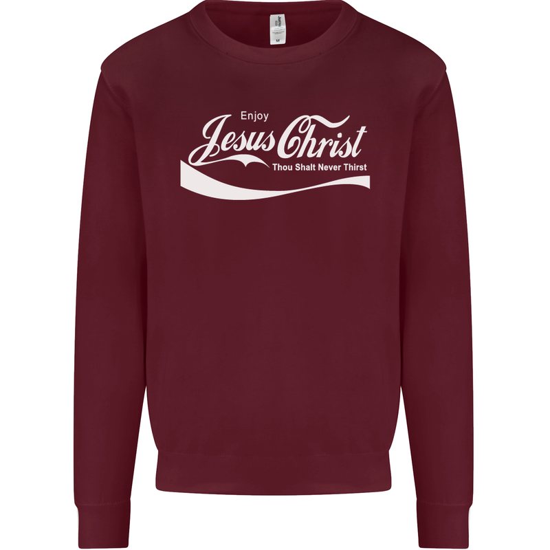 Enjoy Jesus Christ Funny Chiristian Kids Sweatshirt Jumper Maroon