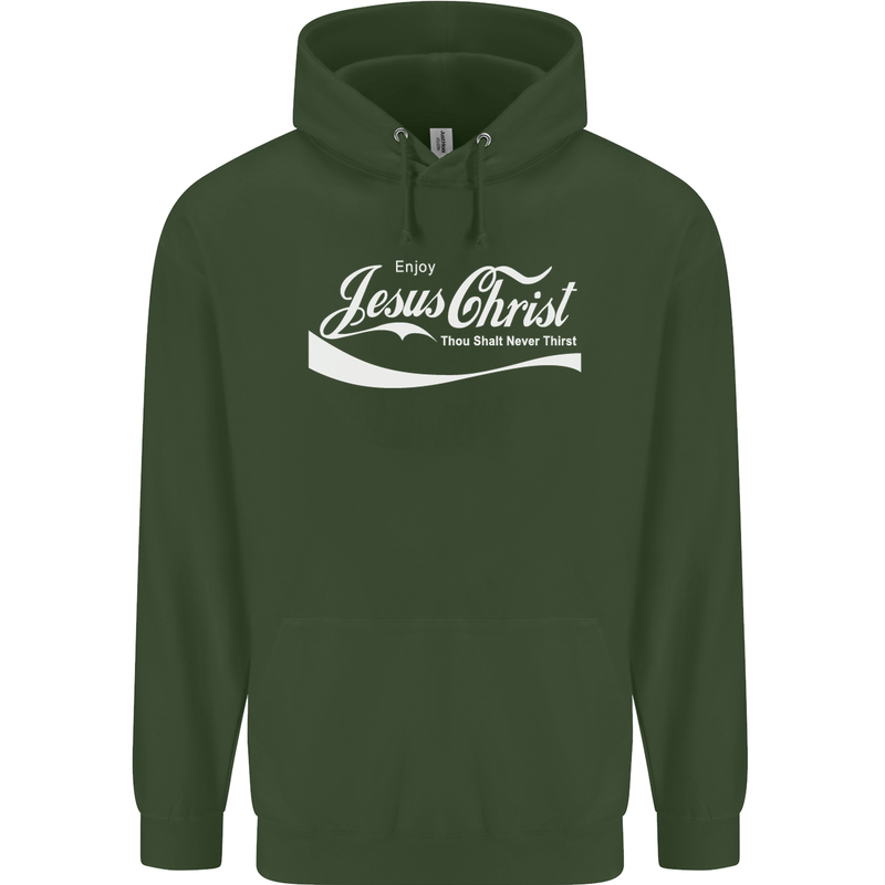 Enjoy Jesus Christ Funny Chiristian Mens 80% Cotton Hoodie Forest Green