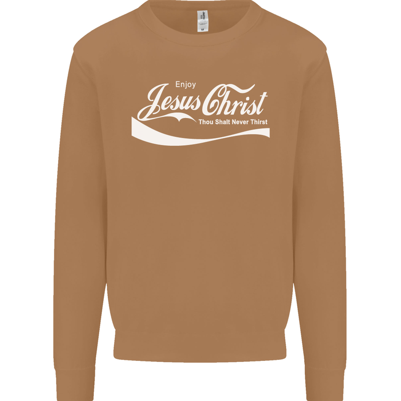 Enjoy Jesus Christ Funny Chiristian Mens Sweatshirt Jumper Caramel Latte