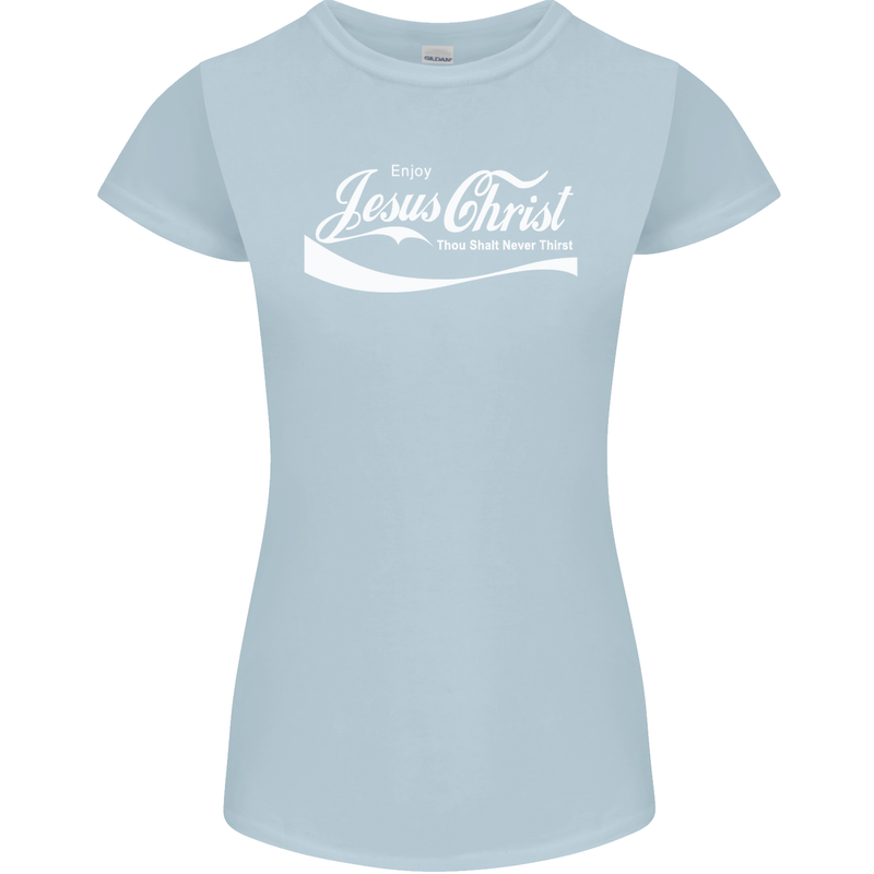 Enjoy Jesus Christ Funny Chiristian Womens Petite Cut T-Shirt Light Blue