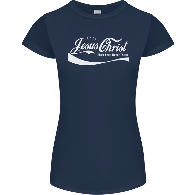 Enjoy Jesus Christ Funny Chiristian Womens Petite Cut T-Shirt Navy Blue