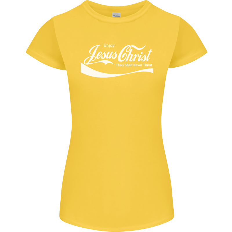 Enjoy Jesus Christ Funny Chiristian Womens Petite Cut T-Shirt Yellow