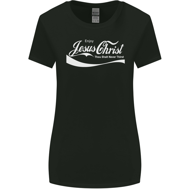 Enjoy Jesus Christ Funny Chiristian Womens Wider Cut T-Shirt Black