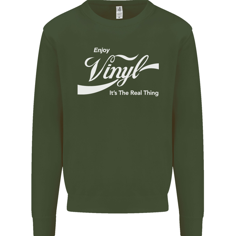 Enjoy Vinyl DJ DJing Decks Turntable Funny Kids Sweatshirt Jumper Forest Green