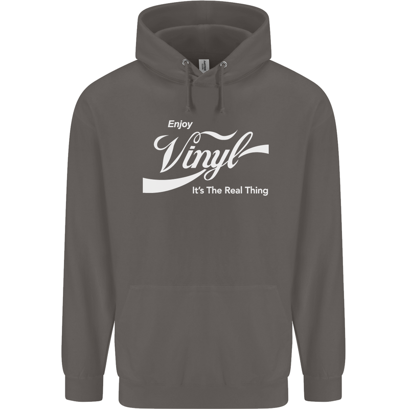 Enjoy Vinyl DJ DJing Decks Turntable Funny Mens 80% Cotton Hoodie Charcoal