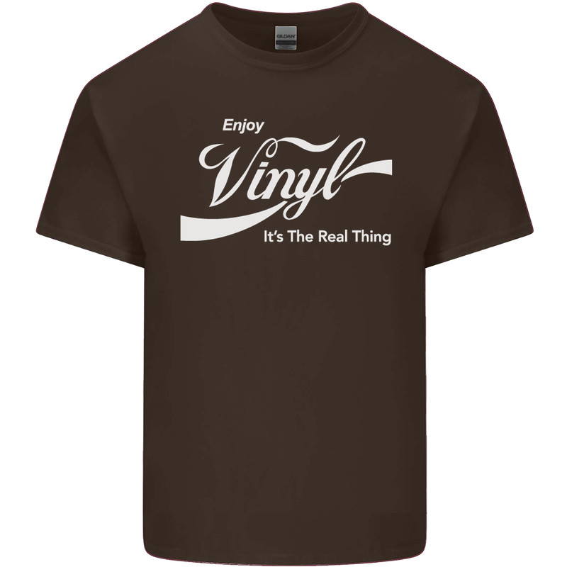 Enjoy Vinyl DJ DJing Decks Turntable Funny Mens Cotton T-Shirt Tee Top Dark Chocolate