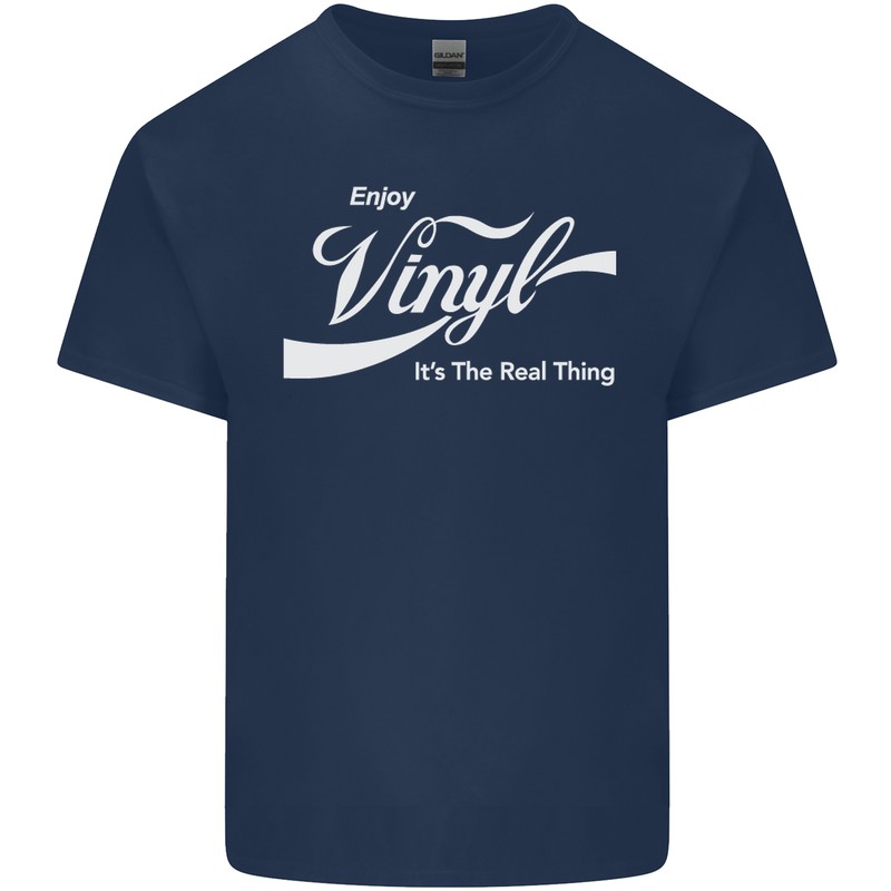 Enjoy Vinyl DJ DJing Decks Turntable Funny Mens Cotton T-Shirt Tee Top Navy Blue