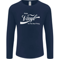 Enjoy Vinyl DJ DJing Decks Turntable Funny Mens Long Sleeve T-Shirt Navy Blue