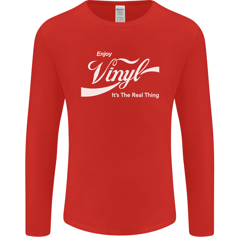 Enjoy Vinyl DJ DJing Decks Turntable Funny Mens Long Sleeve T-Shirt Red
