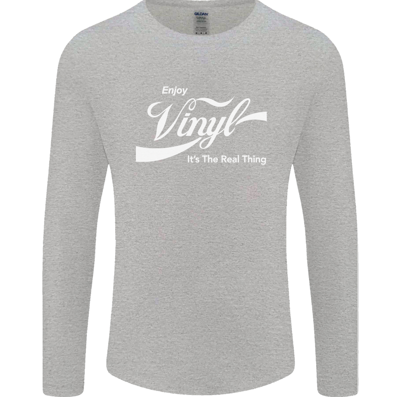 Enjoy Vinyl DJ DJing Decks Turntable Funny Mens Long Sleeve T-Shirt Sports Grey