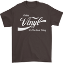 Enjoy Vinyl DJ DJing Decks Turntable Funny Mens T-Shirt Cotton Gildan Dark Chocolate