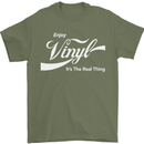 Enjoy Vinyl DJ DJing Decks Turntable Funny Mens T-Shirt Cotton Gildan Military Green