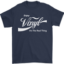 Enjoy Vinyl DJ DJing Decks Turntable Funny Mens T-Shirt Cotton Gildan Navy Blue