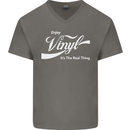 Enjoy Vinyl DJ DJing Decks Turntable Funny Mens V-Neck Cotton T-Shirt Charcoal