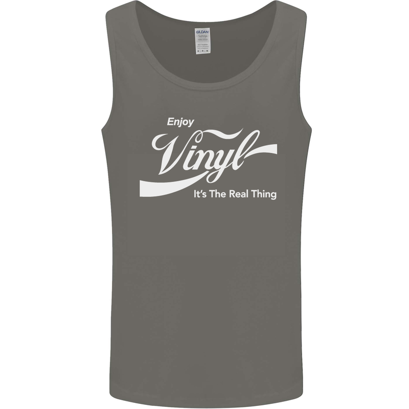 Enjoy Vinyl DJ DJing Decks Turntable Funny Mens Vest Tank Top Charcoal