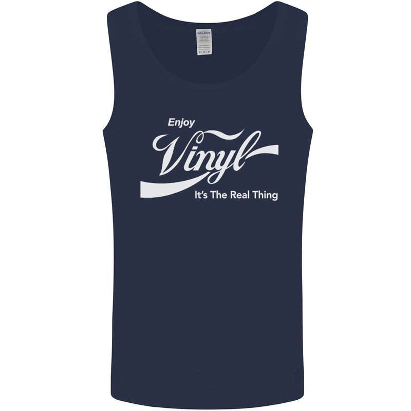 Enjoy Vinyl DJ DJing Decks Turntable Funny Mens Vest Tank Top Navy Blue