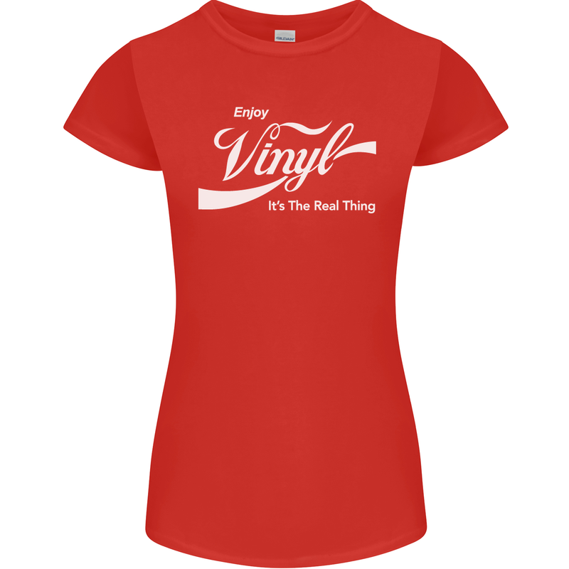 Enjoy Vinyl DJ DJing Decks Turntable Funny Womens Petite Cut T-Shirt Red