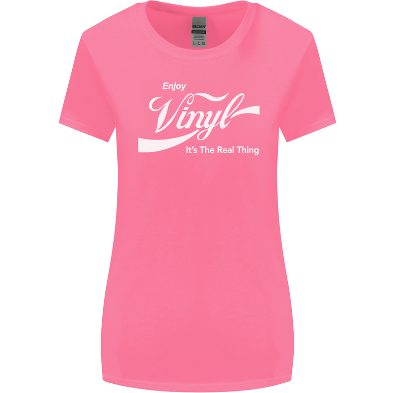 Enjoy Vinyl DJ DJing Decks Turntable Funny Womens Wider Cut T-Shirt Azalea
