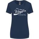 Enjoy Vinyl DJ DJing Decks Turntable Funny Womens Wider Cut T-Shirt Navy Blue