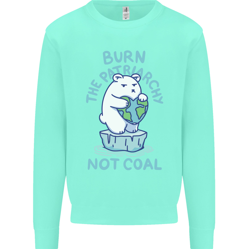 Environment Burn the Patriachy Not Coal Kids Sweatshirt Jumper Peppermint