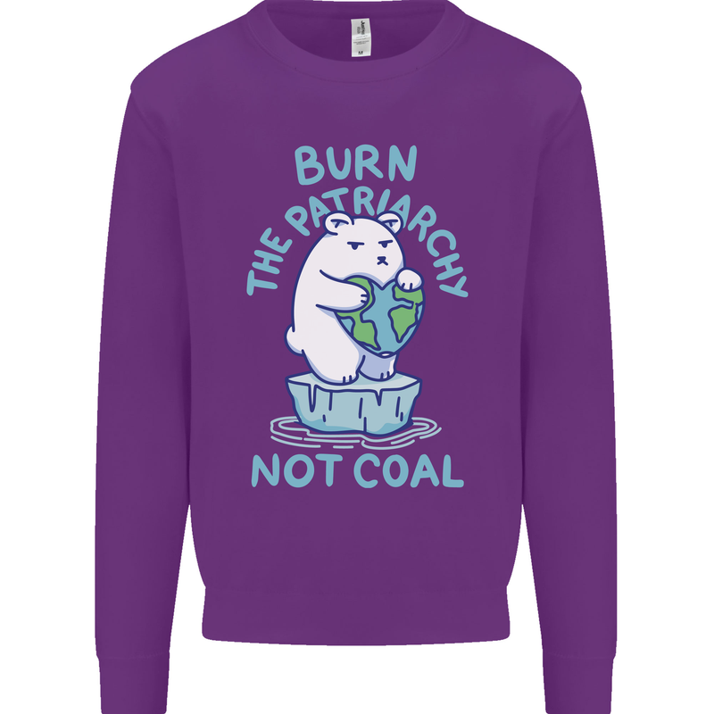 Environment Burn the Patriachy Not Coal Kids Sweatshirt Jumper Purple