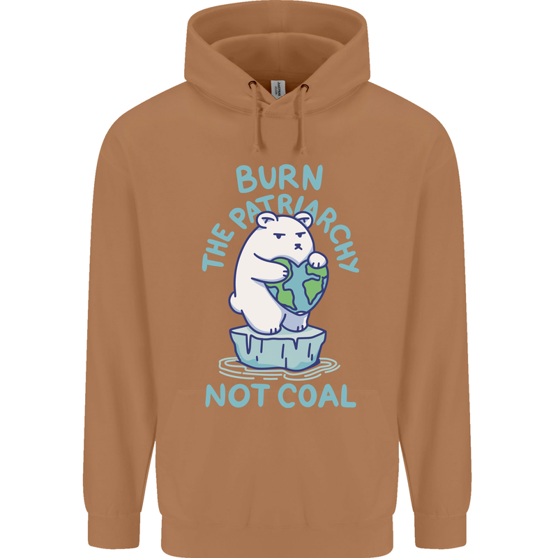 Environment Burn the Patriachy Not Coal Mens 80% Cotton Hoodie Caramel Latte