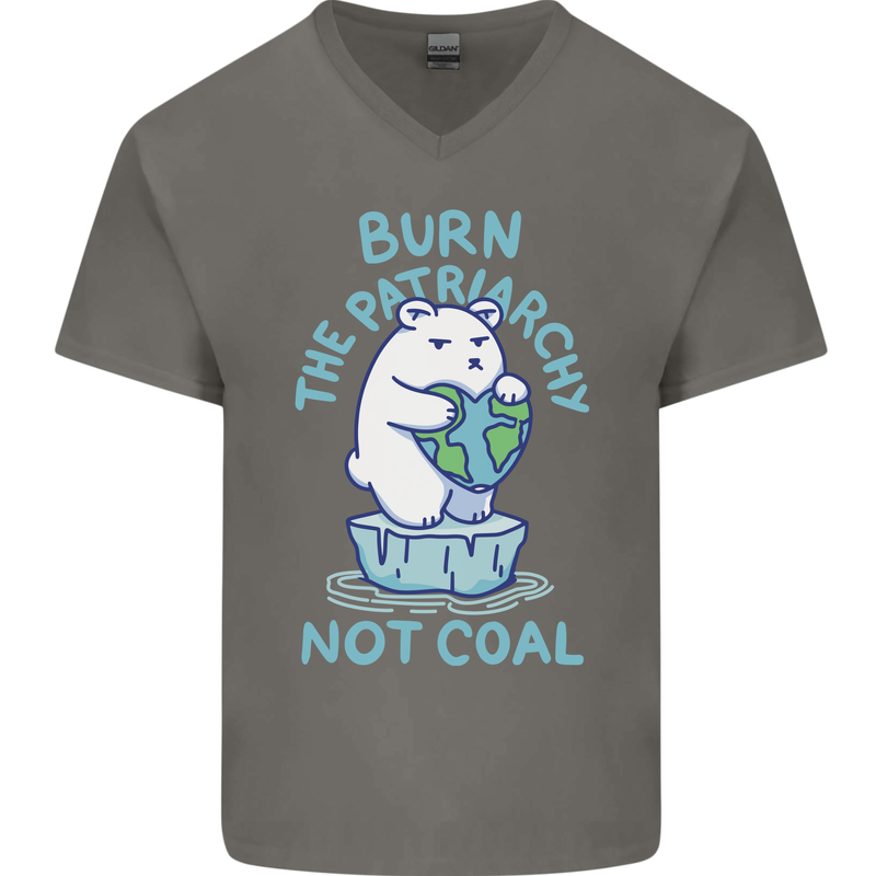 Environment Burn the Patriachy Not Coal Mens V-Neck Cotton T-Shirt Charcoal