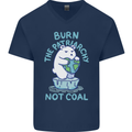 Environment Burn the Patriachy Not Coal Mens V-Neck Cotton T-Shirt Navy Blue