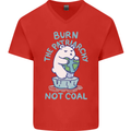 Environment Burn the Patriachy Not Coal Mens V-Neck Cotton T-Shirt Red