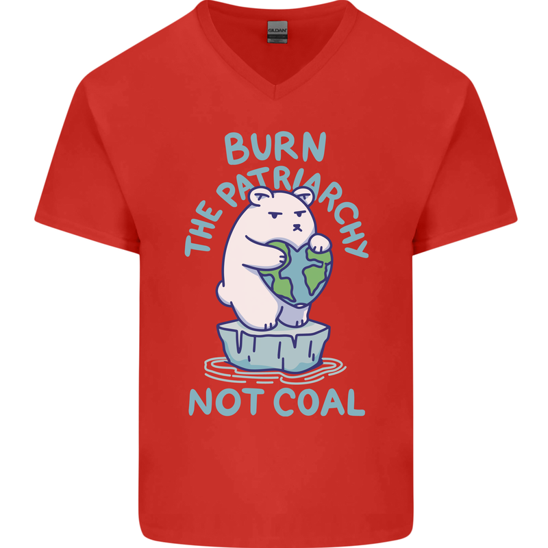 Environment Burn the Patriachy Not Coal Mens V-Neck Cotton T-Shirt Red