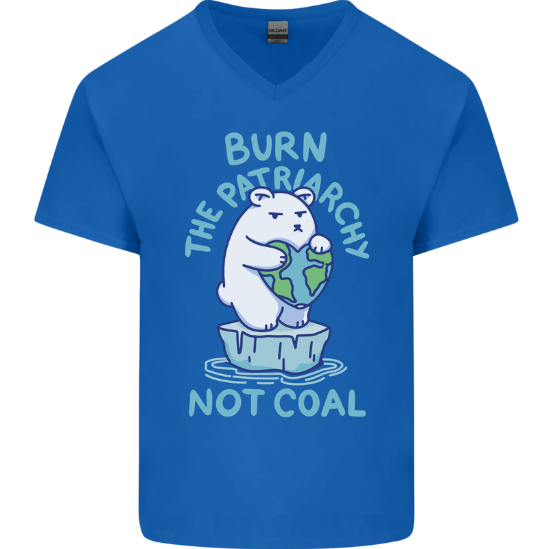 Environment Burn the Patriachy Not Coal Mens V-Neck Cotton T-Shirt Royal Blue