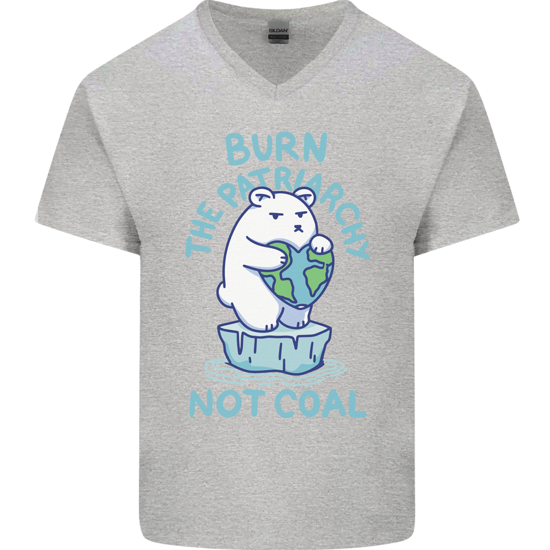 Environment Burn the Patriachy Not Coal Mens V-Neck Cotton T-Shirt Sports Grey