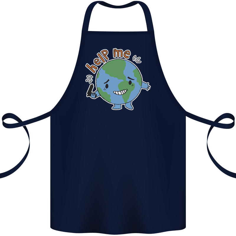 Environment Help Me Climate Change Cotton Apron 100% Organic Navy Blue