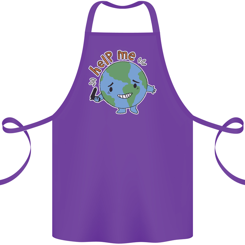 Environment Help Me Climate Change Cotton Apron 100% Organic Purple