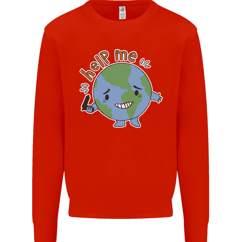 Environment Help Me Climate Change Kids Sweatshirt Jumper Bright Red