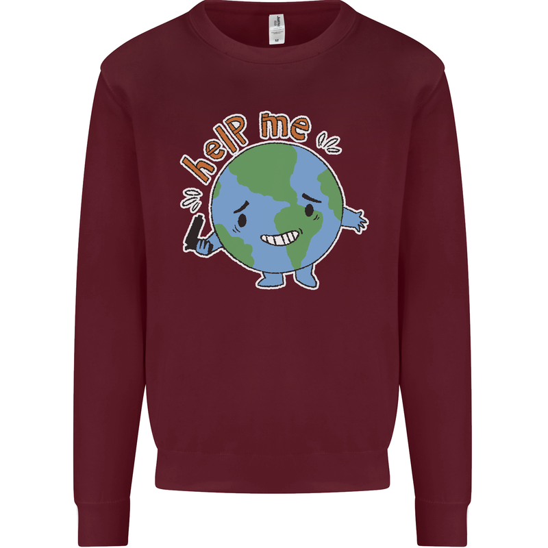 Environment Help Me Climate Change Kids Sweatshirt Jumper Maroon