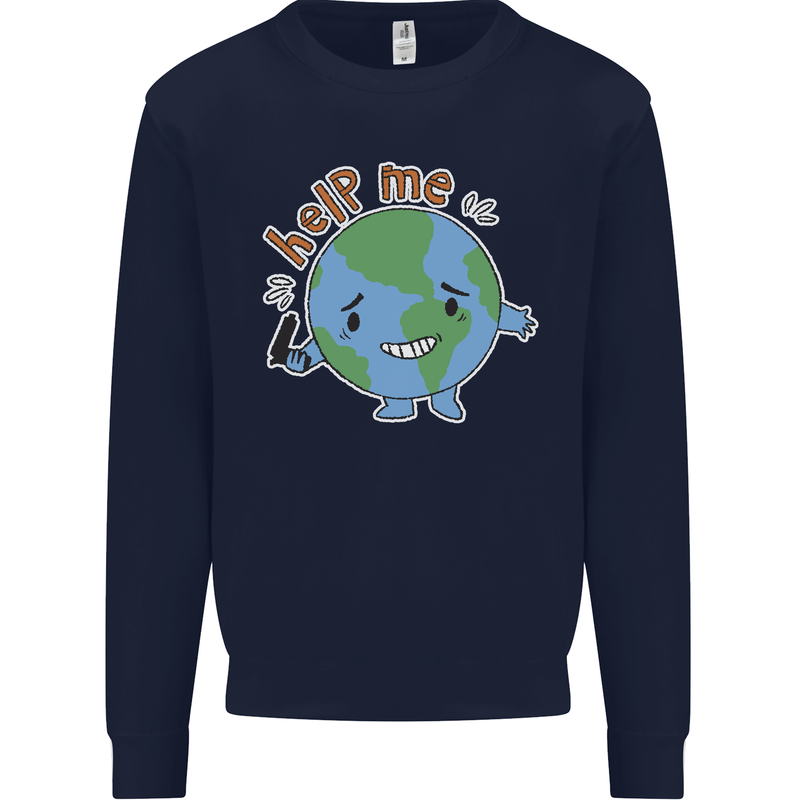 Environment Help Me Climate Change Kids Sweatshirt Jumper Navy Blue