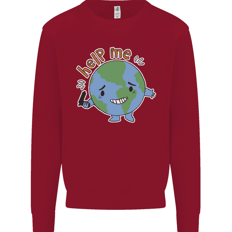 Environment Help Me Climate Change Kids Sweatshirt Jumper Red