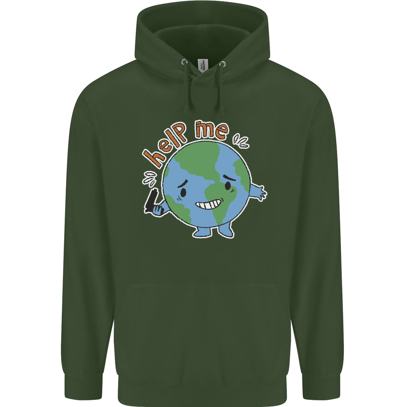 Environment Help Me Climate Change Mens 80% Cotton Hoodie Forest Green