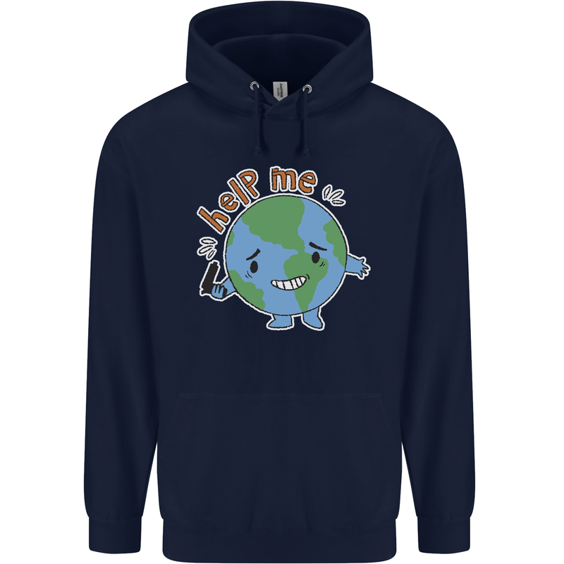 Environment Help Me Climate Change Mens 80% Cotton Hoodie Navy Blue